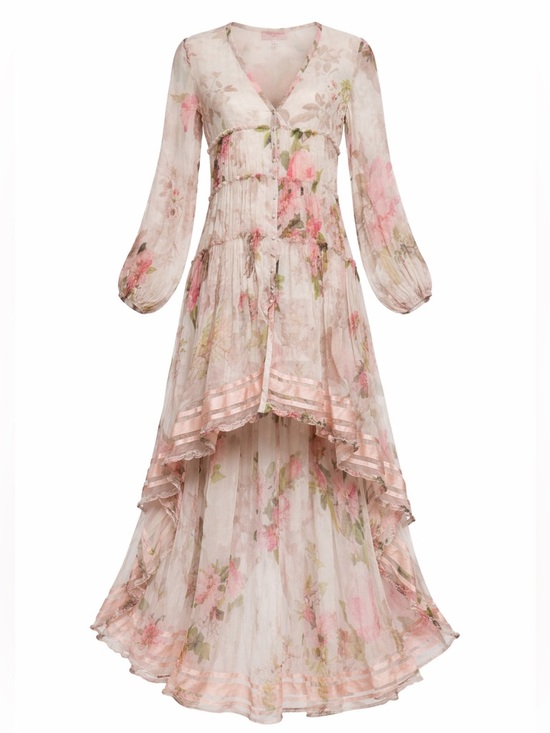 Rococo Sand Dresses & Skirts - Rococo Sand Melody Maxi Dress Floral High Low Balloon Sleeve Boho Romantic S